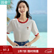 茵曼（INMAN）【冰氧吧】涼感撞色圓領(lǐng)短袖T恤春夏季女裝小個(gè)子時(shí)尚上衣 珍珠白 M