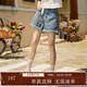 紫涵（ZIHAN）紫涵刺繡復古牛仔短褲女夏季新款高腰寬松顯瘦闊腿卷邊五分褲 淺牛仔藍 M