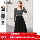 百圖betu女裝春季新款連衣裙條紋針織拼色修身顯瘦長(cháng)裙女2402T80 黑色 XS