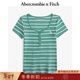 Abercrombie & Fitch【多色亨利領(lǐng)】小麋鹿圖案女裝25夏季修身短袖T恤 綠色條紋 XS (160/84A)