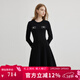 Scofield小香風(fēng)女裝法式輕奢圓領(lǐng)收腰氣質(zhì)黑色長(cháng)袖連衣裙 黑色 L 170