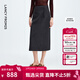 朗姿直筒復古風(fēng)黑色西裝半身裙高級感氣質(zhì)通勤半裙2025年秋季新款 中灰色2 L