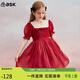 ASK JUNIOR女童連衣裙2024夏兒童薄款網(wǎng)紗泡泡袖公主裙 酒紅色 120 