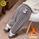 G.duck童裝女童褲子秋冬加絨兒童毛呢褲加厚保暖寶寶衛褲春秋女孩格子褲 兔子咖色【加絨】 110 建議100-110cm4-5歲