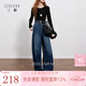 三彩2025冬季新款一體絨磨毛收腰牛仔褲休閑寬松鐮刀褲長(cháng)褲M(mǎn) 海軍藍 S 155/64A