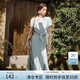 范思藍恩假兩件法式度假連衣裙女2025夏裝氣質(zhì)休閑翻領(lǐng)高腰裙子女 水綠色 S