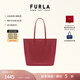 芙拉（FURLA）【女神節禮物】ELLA牛皮中號女士大容量手提包托特包上班通勤包 櫻桃紅色+太妃糖色 中