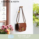 CHARLES&KEITH金屬扣翻蓋復古豆腐包單肩包包女包生日女神節禮物CK2-80782444 Dark Brown深棕色 M