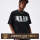 MEDM橫排字母幻影ins撞色短袖T恤男印花寬松美式流行潮牌嘻哈tee 黑白色 L