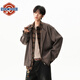 NEW OR MODE假兩件拼接翻領(lǐng)外套男女春季新款復古老錢(qián)風(fēng)加厚情侶夾克開(kāi)衫上衣 咖色【高品質(zhì)】 XL 【建議125-145斤】