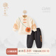 木生棉國風(fēng)嬰兒長(cháng)袖衛衣套裝秋冬男女寶寶純棉抓絨衣服褲子兒童兩件套 米黃/斜挎包 90 cm
