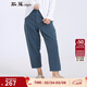 斯琴女棉麻混紡蘭色寬松兩?？劾溨蓖残蓍e九分褲12QK001 蘭色 S