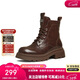 天美意女靴商場(chǎng)同款系帶戶(hù)外百搭增高女馬丁靴時(shí)尚女鞋