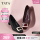 他她（TATA）通勤方扣高跟鞋女鞋黑色粗跟牛皮單鞋秋新款7YO02CQ4 黑色 36