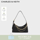 CHARLES&KEITH柔軟拉鏈式褶皺單肩包腋下包包女包女士生日禮物CK2-40782472 Black黑色 S