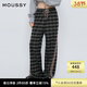 moussy 新品學(xué)院風(fēng)側縫雙條紋格紋休閑褲女028IS930-2281 165花紋灰色 M 00002/M
