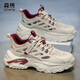 森馬男鞋2026新款春夏百搭網(wǎng)面休閑鞋子厚底增高透氣跑步運動(dòng)老爹潮鞋 米紅 42