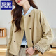 ROMON圓領(lǐng)雙排扣寬松百搭休閑風(fēng)衣外套2026春秋新款韓系小個(gè)子好看上衣 卡其色 M