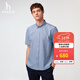 哈吉斯（HAZZYS）男裝 夏季休閑小狗Logo牛津紡寬松短袖襯衫男ATCZK1CBX99 藏青色NV L （175/96A 48）