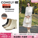康莉（COMELY）羊皮粗跟短靴女2025冬季新款真皮方頭洋氣黑色靴子 經(jīng)典黑 37