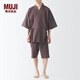 MUJI 男式 萊賽爾混 華夫格編織 和式夏季短裝男士睡衣家居服男款 深棕色 L(上裝175/100A 下裝175/88A)
