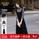 熙世界（sllsky）千金風(fēng)miu系穿搭背心裙套裝秋冬針織衫絲絨連衣裙兩件套 午夜黑 2XL