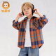 恒源祥童裝男童純棉襯衫格子開(kāi)衫簡(jiǎn)約帥氣小男孩中大童全棉童裝上衣春夏 SJM【桔藍】 120 建議高115-120 重30-40斤