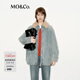 MO&Co.冬新品棉質(zhì)寬松落肩廓形拼接毛領(lǐng)外套牛仔夾克