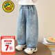 G.duck小黃鴨童裝女童褲子春秋燙鉆牛仔褲兒童春裝直筒褲女孩寶寶闊腿褲 藍色 90 碼建議9個(gè)月-1歲20-25斤cm