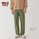 MUJI男式水洗絲光斜紋寬版褲 男士長(cháng)褲子休閑褲25年春季 AE0ZJA5S 卡其綠 S (76cm(170/76A))