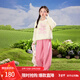 茵曼女童休閑套裝立體花朵春新款兒童中大童時(shí)尚衛衣褲兩件套 杏色 130