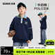 左西男童POLO領(lǐng)衛衣2026新款學(xué)院撞色兒童春裝中大童上衣 深藏青 160
