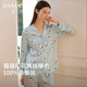 金三塔真絲睡衣女100%桑蠶絲萌趣印花可外穿絲綢睡衣家居服情人節禮物 藍印喵姿-19姆米重磅 L