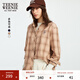 Teenie Weenie小熊女裝長(cháng)袖襯衫春季翻領(lǐng)時(shí)尚氣質(zhì)休閑時(shí)髦復古潮流格紋襯衣上衣 卡其色 L