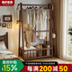 青櫨實(shí)木衣帽架落地臥室家用掛衣服可移動(dòng)簡(jiǎn)易多功能晾衣架衣架置物架 【送貨入戶(hù)】110CM胡桃色帶收納筐