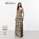 MO&Co.長(cháng)裙春夏浪漫抽象筆觸印花桑蠶絲棉紗高腰吊帶裙連衣裙摩安珂 抽象筆觸色 S 160