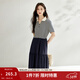 茵曼（INMAN）撞色條紋拼接POLO裙2024夏季抽繩收腰復古文藝A字連衣裙 藍杏條 M