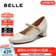 百麗（Belle）氣質(zhì)時(shí)裝瑪麗珍鞋女商場(chǎng)同款真皮高跟單鞋BFS03CQ5 米白色 35 (225mm)