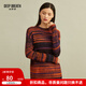 深呼吸DEEP BREATH女裝圓領(lǐng)拼色寬松條紋長(cháng)袖羊毛針織衫A300561 拼色 S (2)