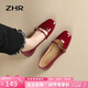 ZHR單鞋女溫柔風(fēng)粗跟瑪麗珍鞋女甜美一字扣淺口女鞋 BL220 酒紅 38