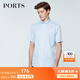 PORTS寶姿男裝夏季短袖正規襯衫MN8B305GFC032 LT BLUE 40