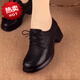 PQPZ真軟皮粗跟厚底單鞋2025秋季新款小皮鞋系帶圓頭軟底媽媽鞋 黑色 五厘米舒適跟高 37 五厘米舒適跟高