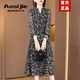 Aosijie高端品牌雪紡連衣裙女2026春秋新款時(shí)尚氣質(zhì)減齡收腰顯瘦碎花長(cháng)裙 黑色 2XL 【建議126-135斤】