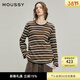 moussy 冬季新品美式復古條紋撞色圓領(lǐng)長(cháng)袖T恤028IAA80-1015 065花紋棕色 均碼