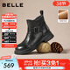 百麗（Belle）黑巧靴抓皺牛皮時(shí)裝靴女冬季新款商場(chǎng)同款切爾西短靴E8P1DDD5 黑色-絨里 39 (245mm)
