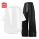 名創(chuàng  )優(yōu)品（MINISO）美式運動(dòng)休閑套裝男夏季新款設計感撞色線(xiàn)條短袖長(cháng)褲子痞帥兩件套 白色(純色)+黑色(純色) XL (180) (懶人福音套裝)