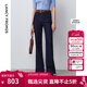 朗姿摩登微喇牛仔褲年秋季新款高腰彈力通勤休閑百搭長(cháng)褲子女 暮色藏藍色 M