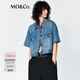 MO&Co.牛仔夾克夏輕薄天絲棉質(zhì)工裝短款短袖磨白MBE2JKT003 牛仔藍色 M /165