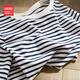 名創優品（MINISO）純棉長袖t恤女2026新款初春大碼寬松打底衫休閑潮流藍色條紋上衣