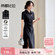 尚都比拉夏季通勤Polo裙腰部褶皺短袖針織連衣裙女開(kāi)衩A字裙 黑色 M